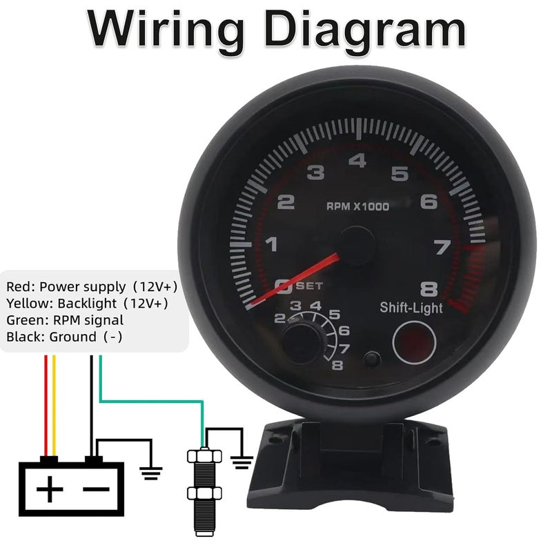 BLLYOGU عداد دورات رقمي 3.75" 12V، 0-8000 دورة في الدقيقة، لمحركات البنزين 4/6/8 أسطوانات - Image 4